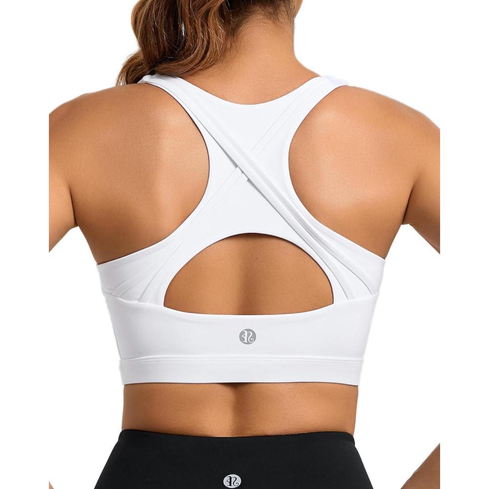 imageRUNNING GIRL High Impact Sports Bras for Women High Support Womens Sports Bra Racerback Workout Running BraWhite
