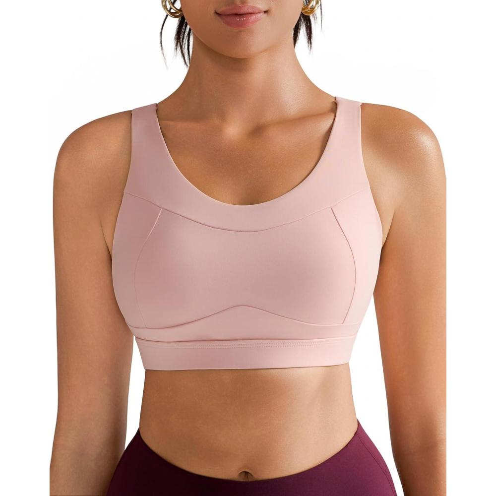 imageRUNNING GIRL High Impact Sports Bras for WomenRacerback Running Bra Workout Crop Tank Tops Longline Sports Bra Push upDflush Pink