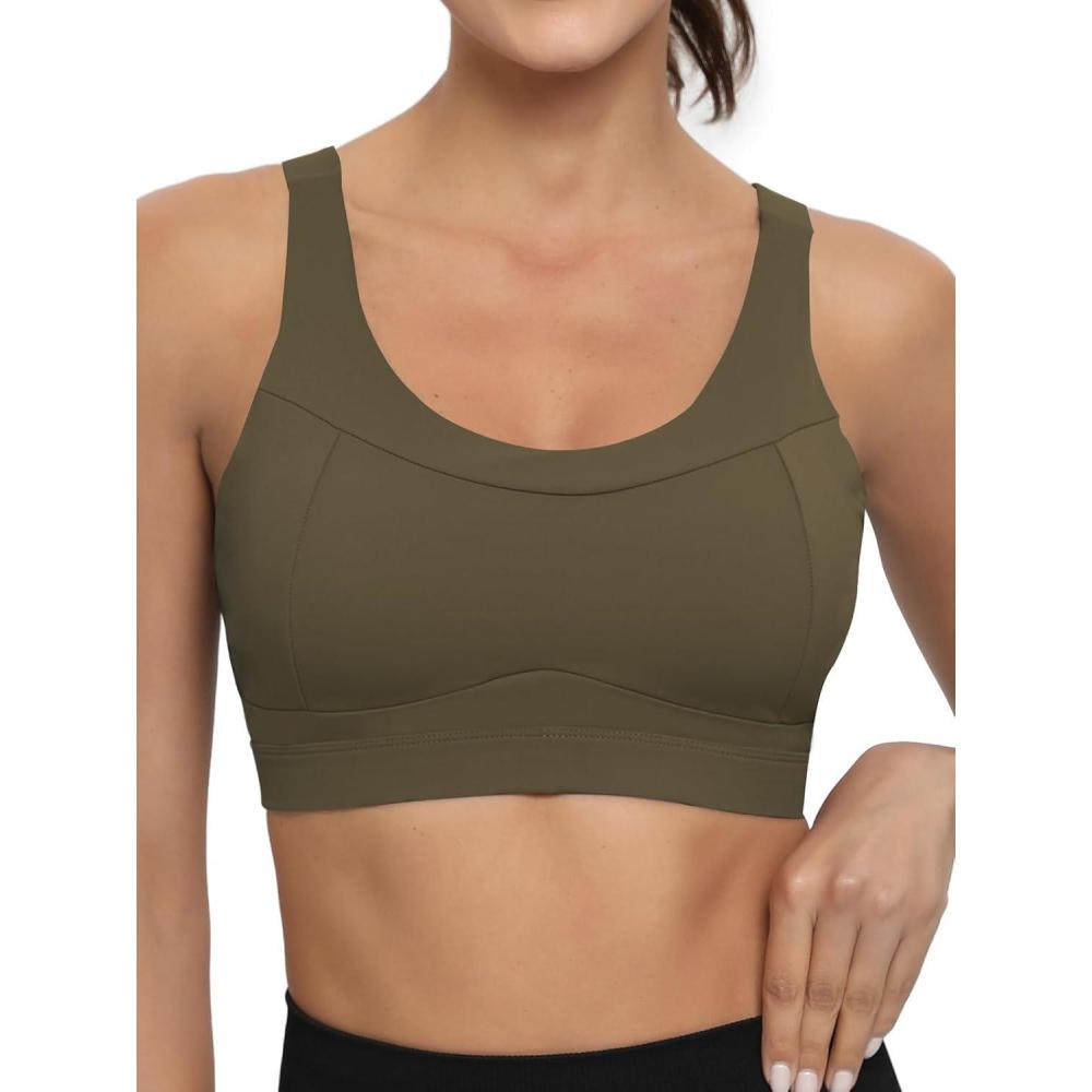 imageRUNNING GIRL High Impact Sports Bras for WomenRacerback Running Bra Workout Crop Tank Tops Longline Sports Bra Push upDoak Brown