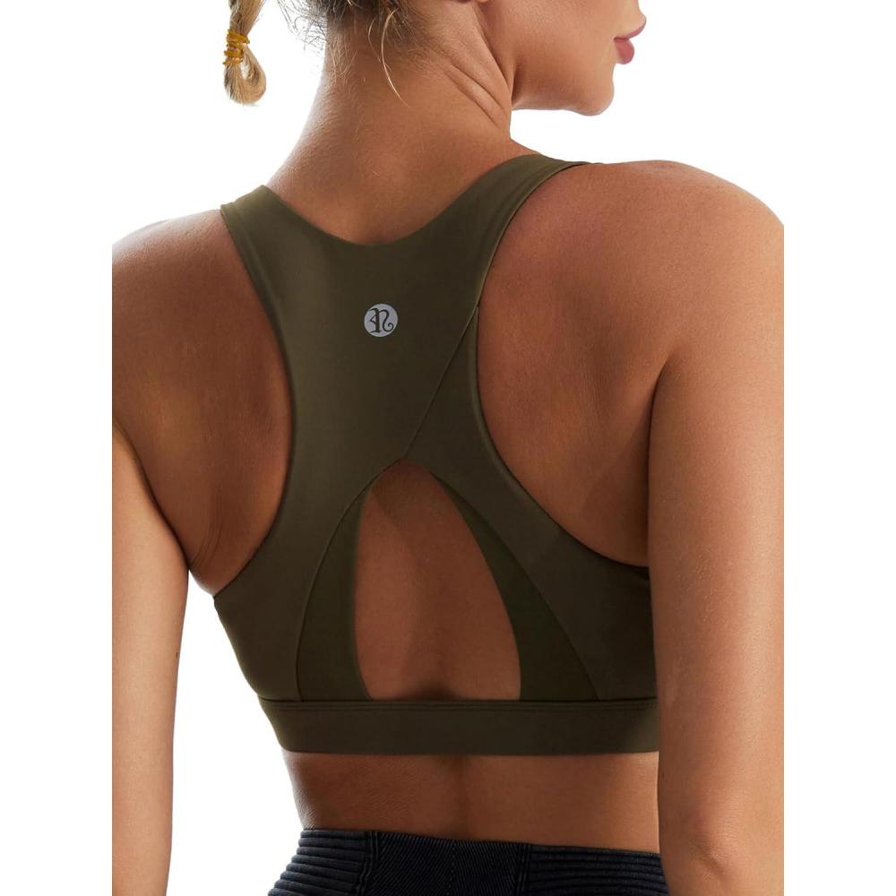 imageRUNNING GIRL High Impact Sports Bras for WomenRacerback Running Bra Workout Crop Tank Tops Longline Sports Bra Push upYoak Brown