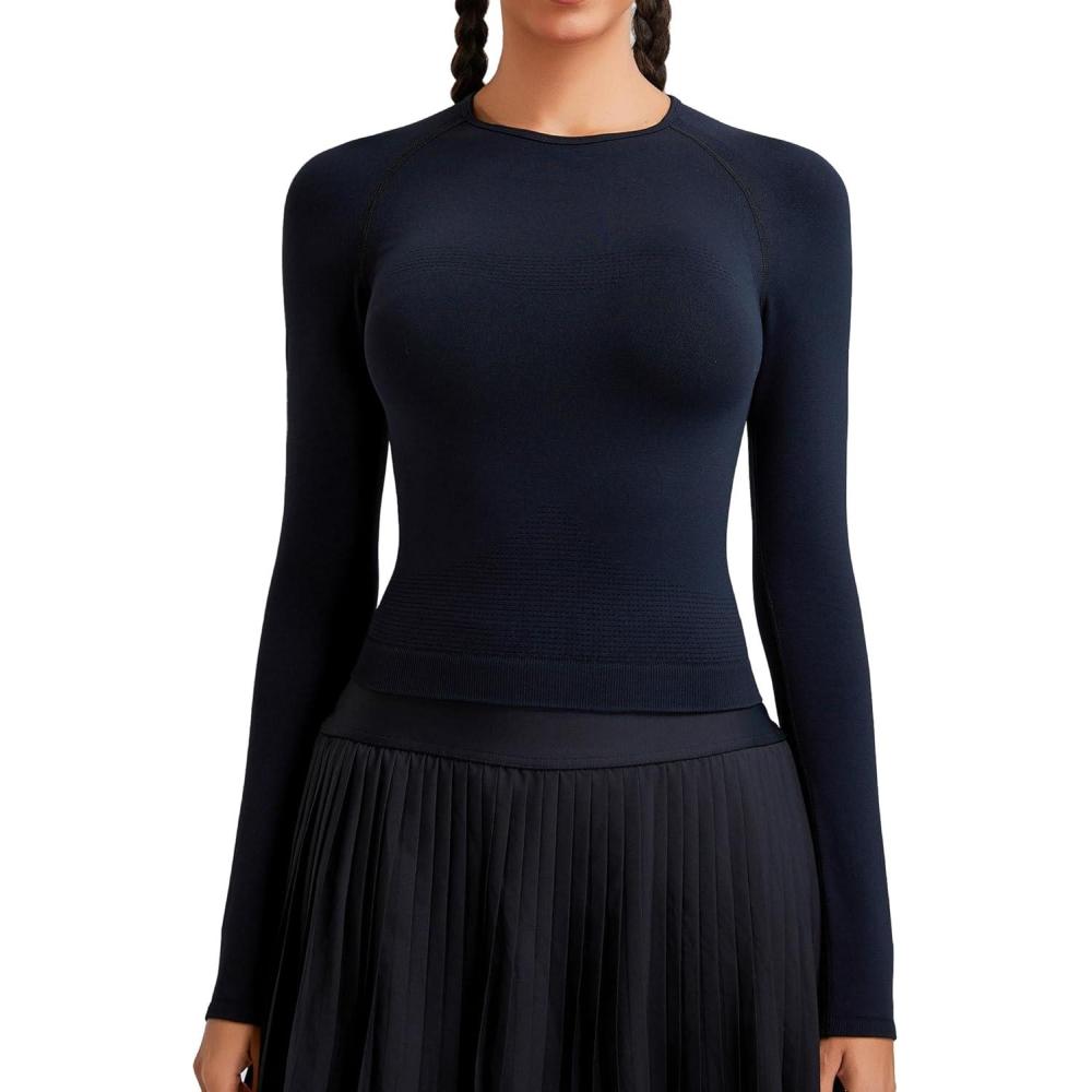 imageRUNNING GIRL Long Sleeve Yoga Shirts for Women Soft Fitted Seamless Stretchy Casual Crew Neck Athletic Basic ShirtAblack