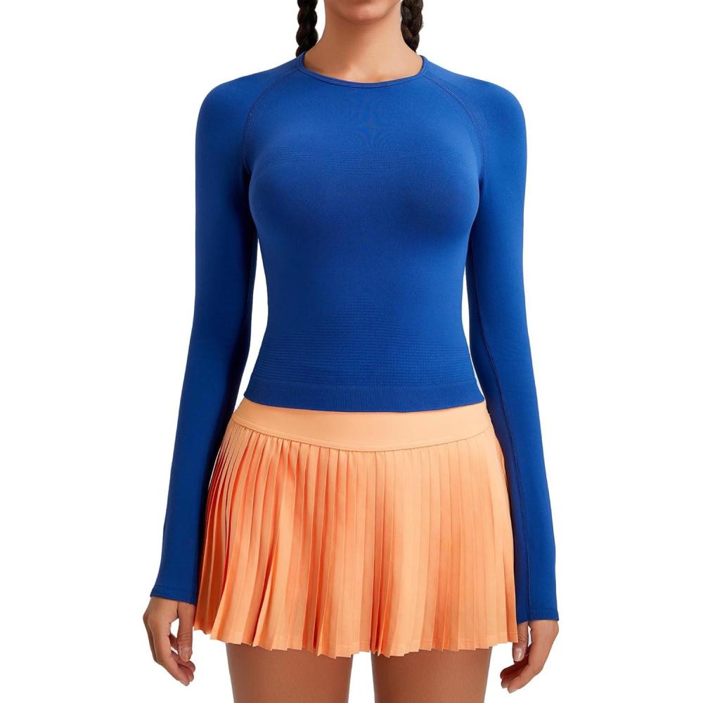 imageRUNNING GIRL Long Sleeve Yoga Shirts for Women Soft Fitted Seamless Stretchy Casual Crew Neck Athletic Basic ShirtAnavy Blue