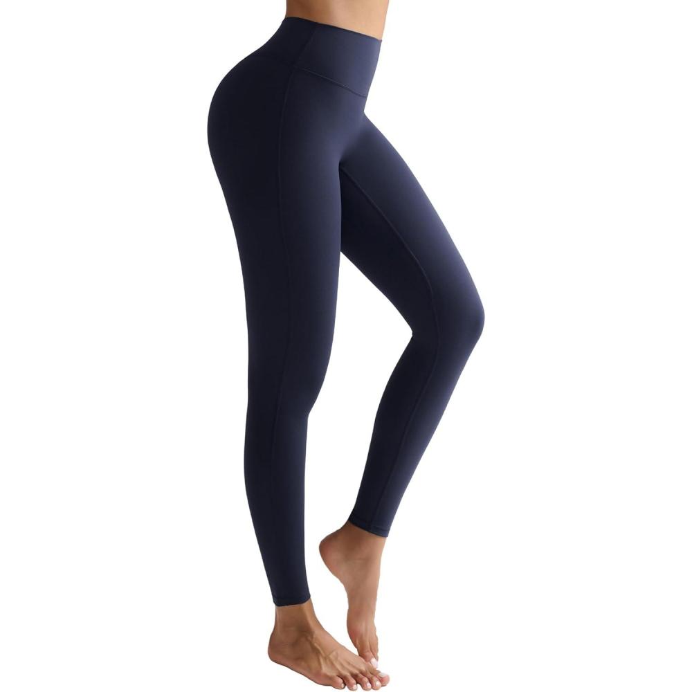 imageRUNNING GIRL No Front Seam Leggings for Women 25quot Inseam High Waisted Seamless Buttery Soft Yoga PantsNavy Blue