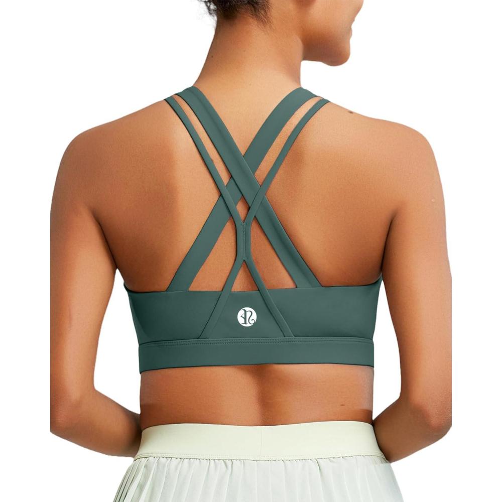 imageRUNNING GIRL Sports Bra for Women High Support CrissCross Back Padded Strappy Sports Bras Yoga Bra with Removable Cups1dark Green
