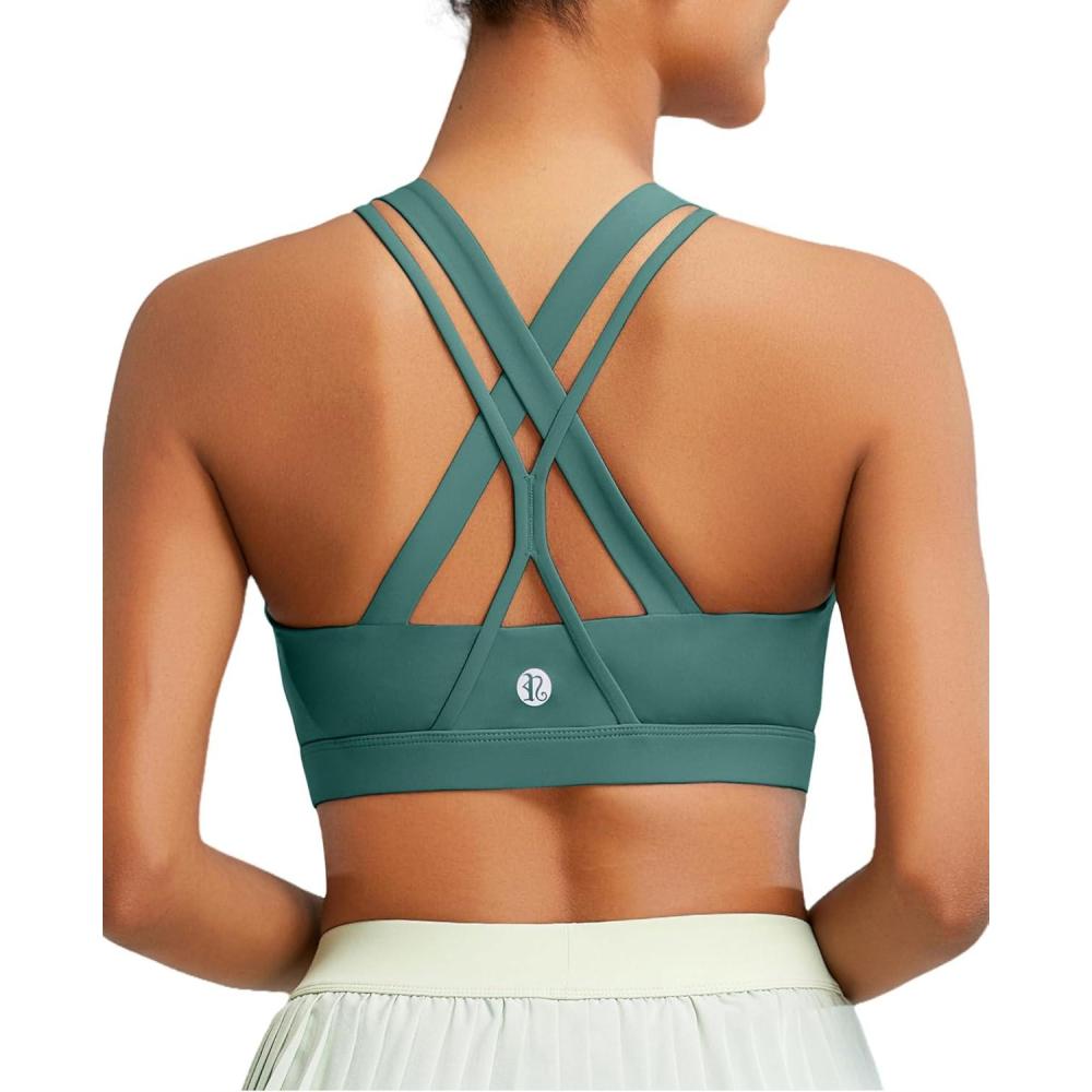 imageRUNNING GIRL Sports Bra for Women High Support CrissCross Back Padded Strappy Sports Bras Yoga Bra with Removable Cups1green
