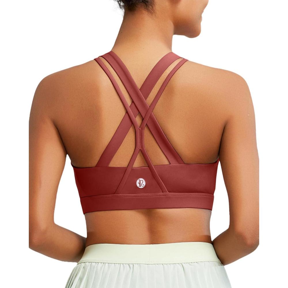 imageRUNNING GIRL Sports Bra for Women High Support CrissCross Back Padded Strappy Sports Bras Yoga Bra with Removable Cups1rose Red