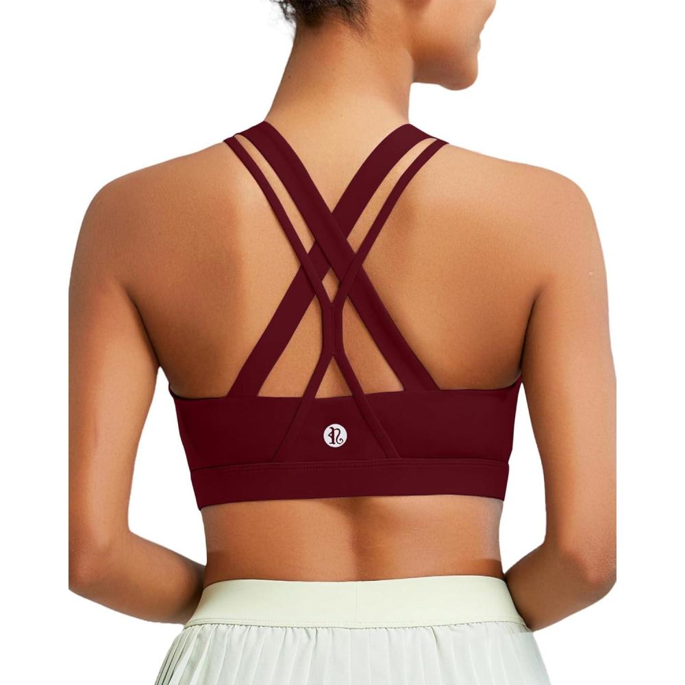 imageRUNNING GIRL Sports Bra for Women High Support CrissCross Back Padded Strappy Sports Bras Yoga Bra with Removable Cups1wine Red
