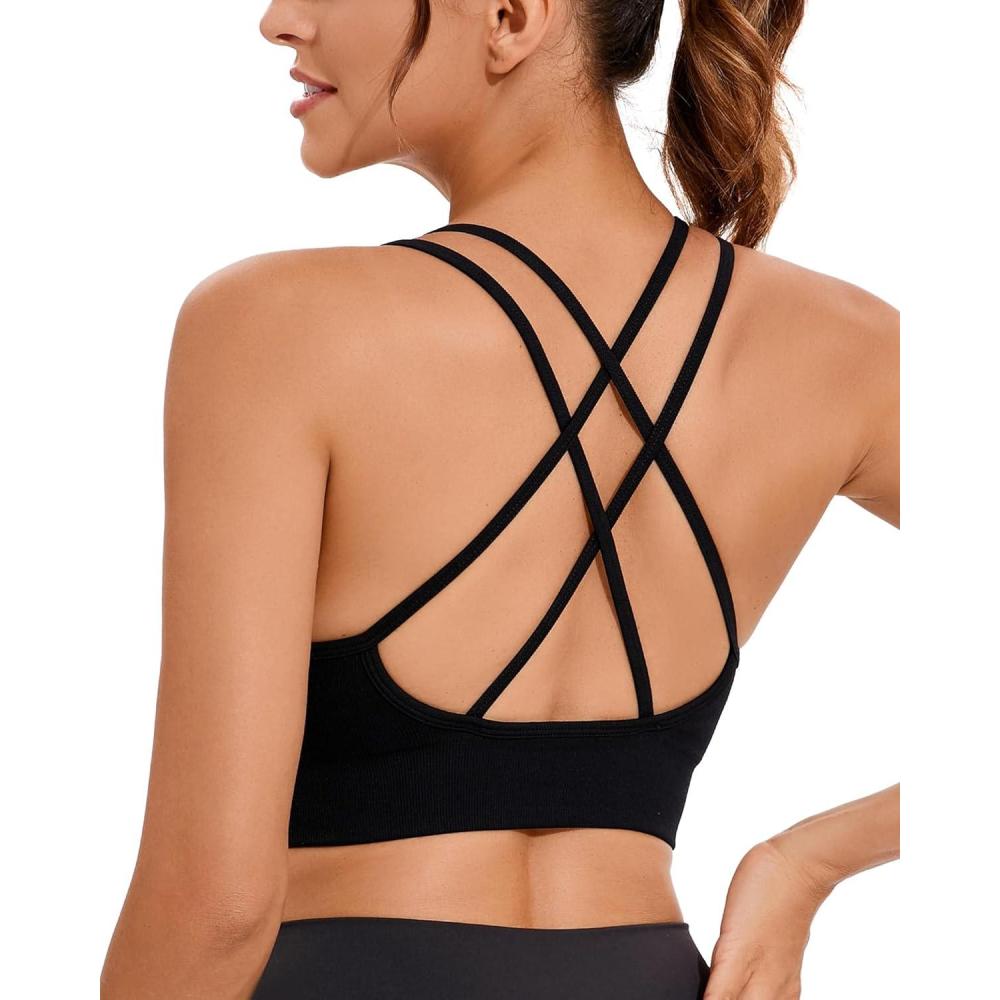 imageRUNNING GIRL Sports Bra for Women High Support CrissCross Back Padded Strappy Sports Bras Yoga Bra with Removable Cups2black
