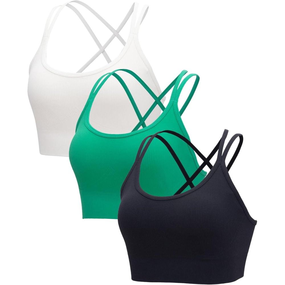 imageRUNNING GIRL Sports Bra for Women High Support CrissCross Back Padded Strappy Sports Bras Yoga Bra with Removable Cups2blackwhitegreen