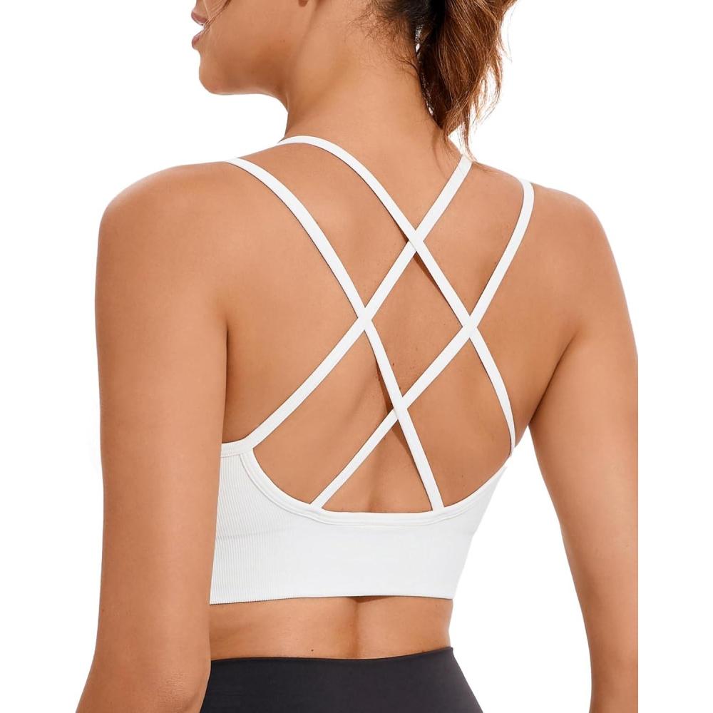 imageRUNNING GIRL Sports Bra for Women High Support CrissCross Back Padded Strappy Sports Bras Yoga Bra with Removable Cups2white