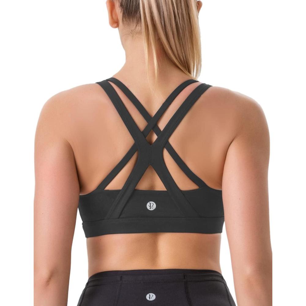 imageRUNNING GIRL Sports Bra for Women High Support CrissCross Back Padded Strappy Sports Bras Yoga Bra with Removable CupsAblack