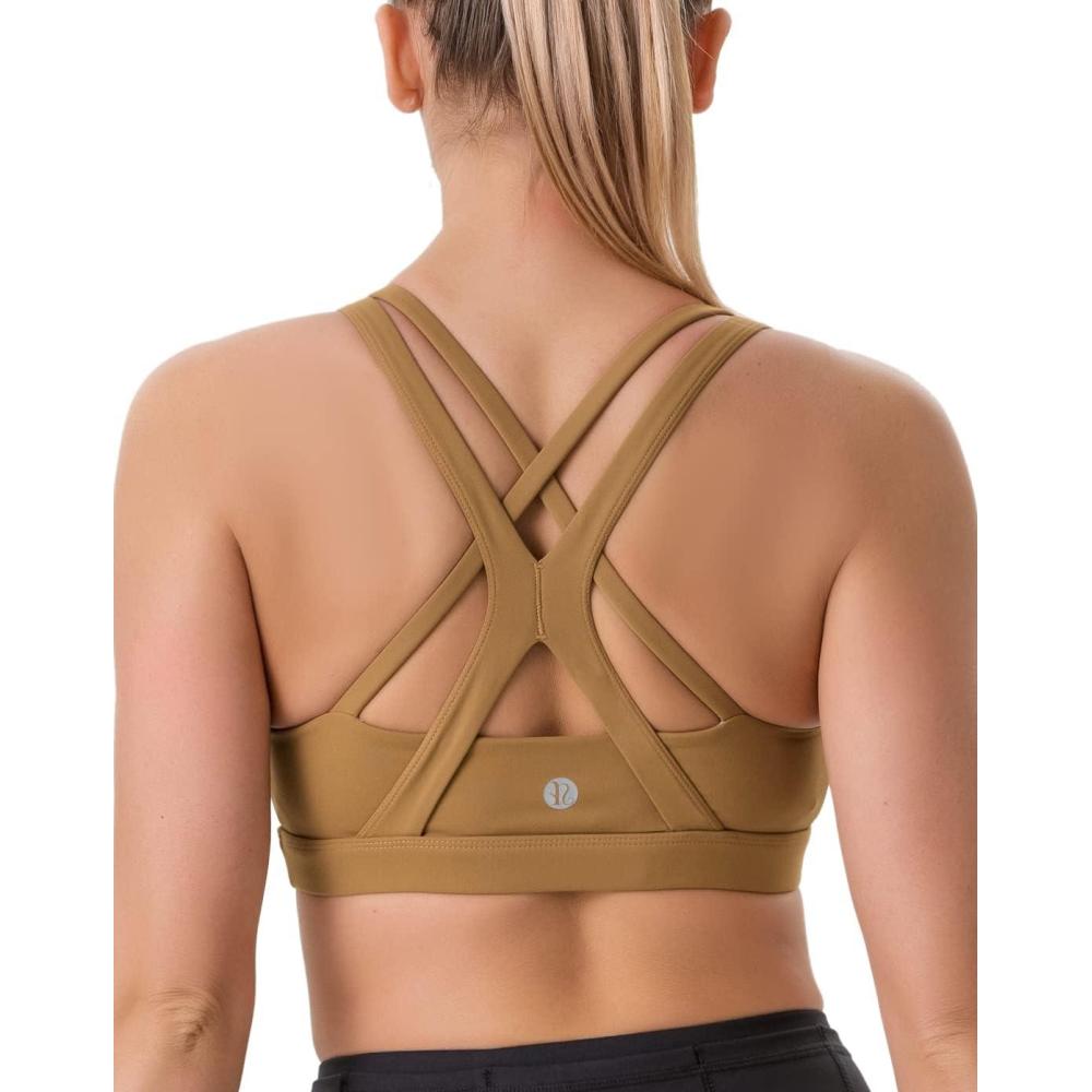 imageRUNNING GIRL Sports Bra for Women High Support CrissCross Back Padded Strappy Sports Bras Yoga Bra with Removable CupsAcopper Brown