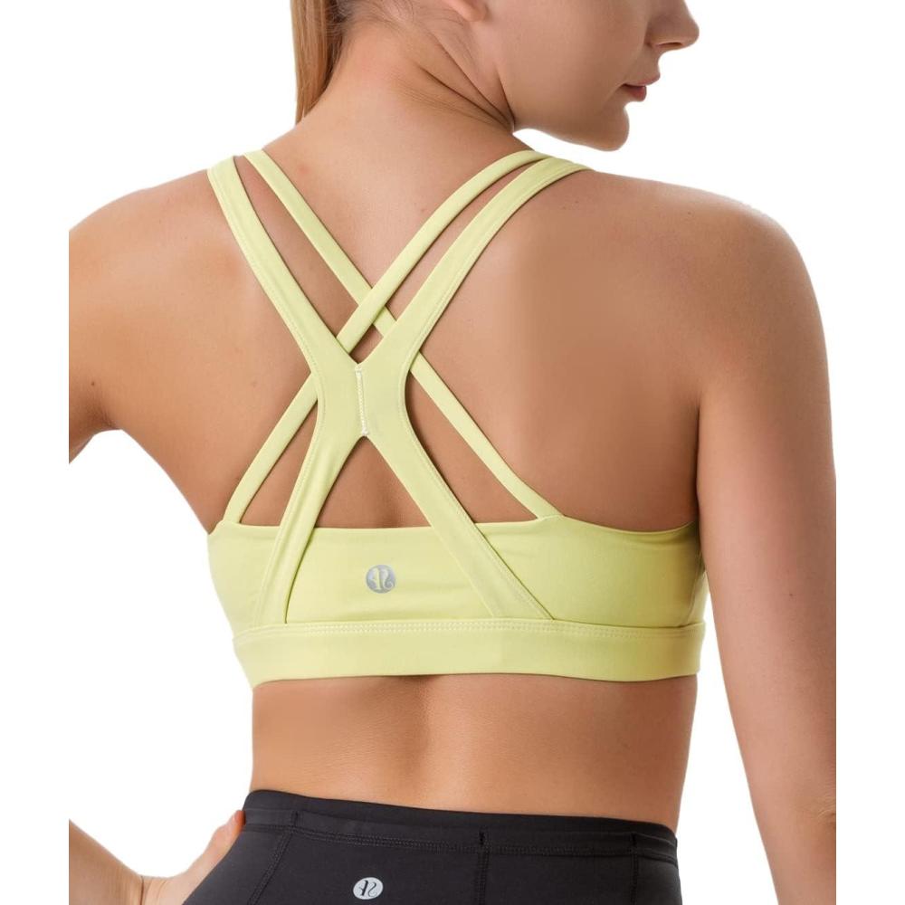 imageRUNNING GIRL Sports Bra for Women High Support CrissCross Back Padded Strappy Sports Bras Yoga Bra with Removable CupsAelectric Lemon