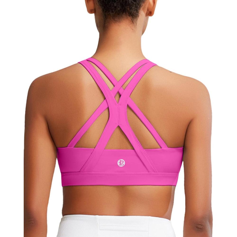 imageRUNNING GIRL Sports Bra for Women High Support CrissCross Back Padded Strappy Sports Bras Yoga Bra with Removable CupsAsonic Pink