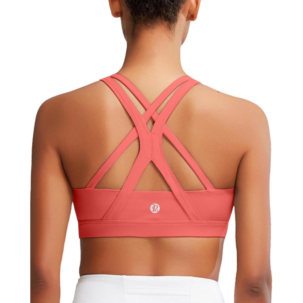 imageRUNNING GIRL Sports Bra for Women High Support CrissCross Back Padded Strappy Sports Bras Yoga Bra with Removable CupsAwatermelon Red