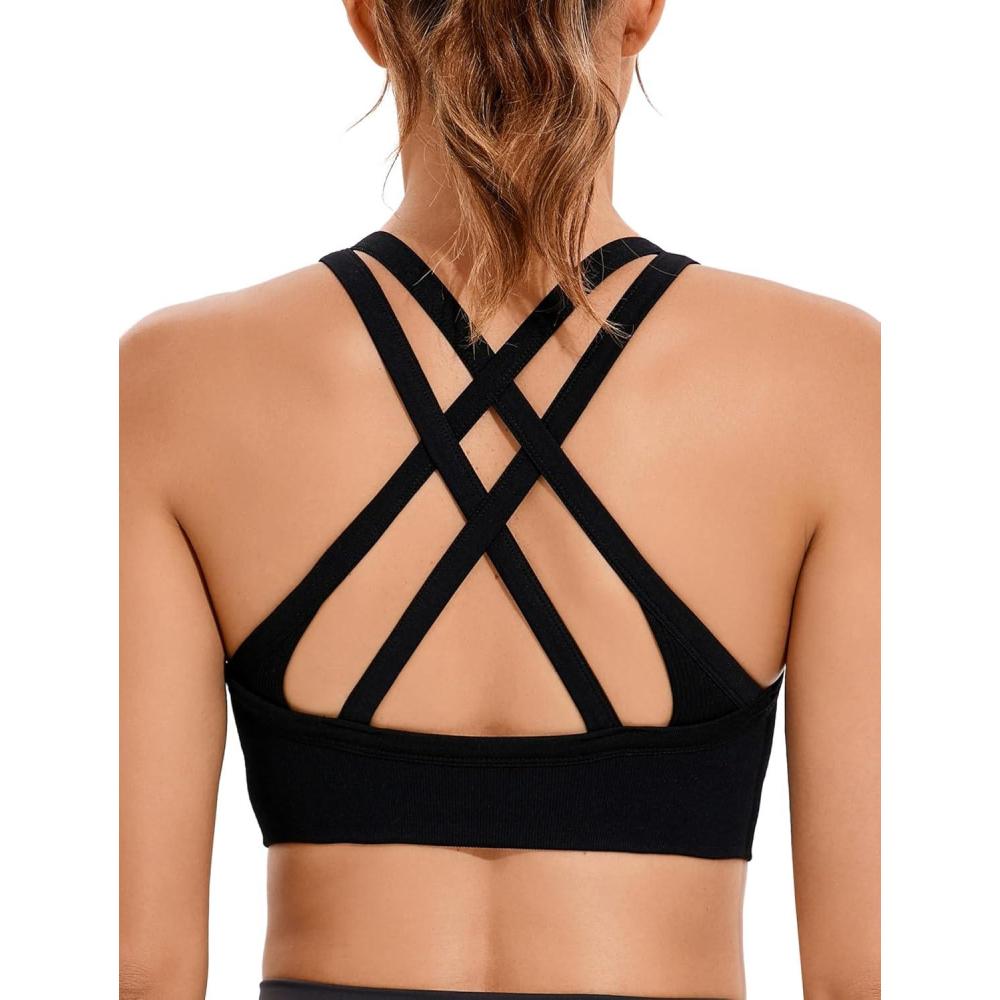 imageRUNNING GIRL Sports Bra for Women High Support CrissCross Back Padded Strappy Sports Bras Yoga Bra with Removable CupsBlack