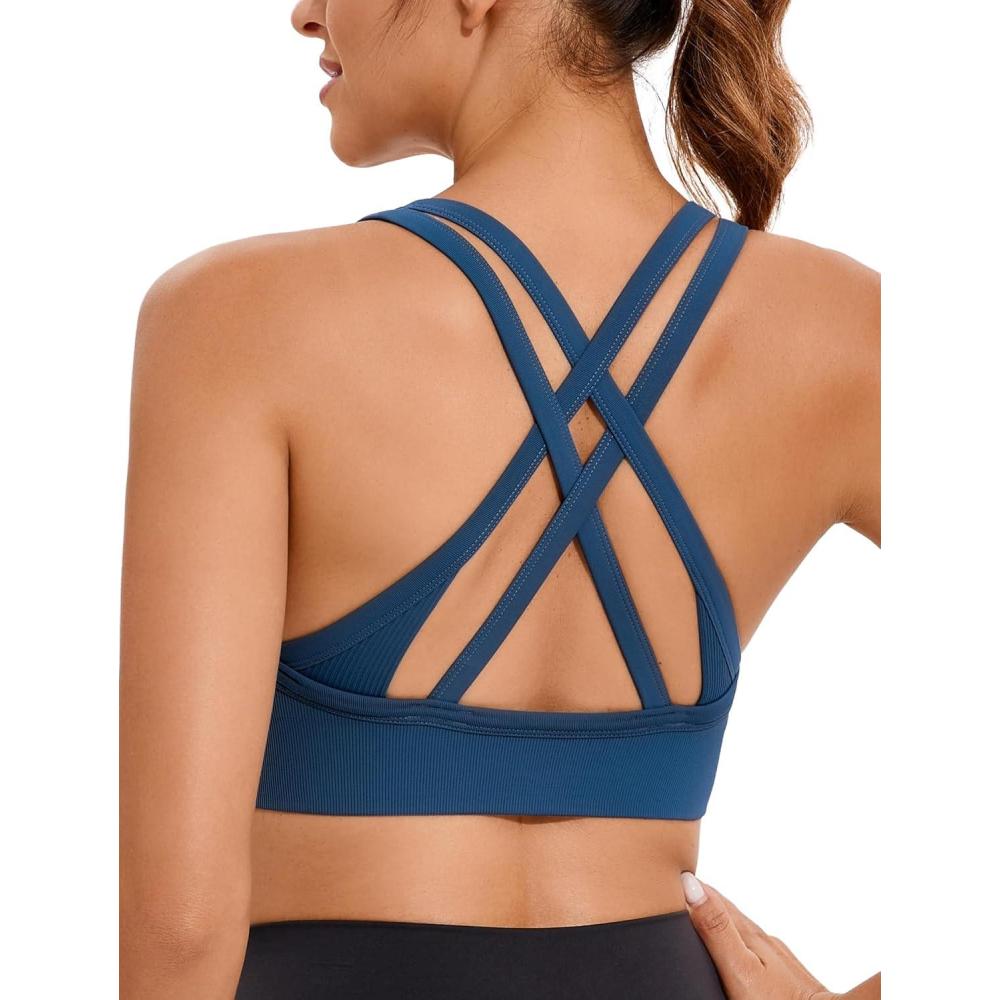 imageRUNNING GIRL Sports Bra for Women High Support CrissCross Back Padded Strappy Sports Bras Yoga Bra with Removable CupsDark Blue