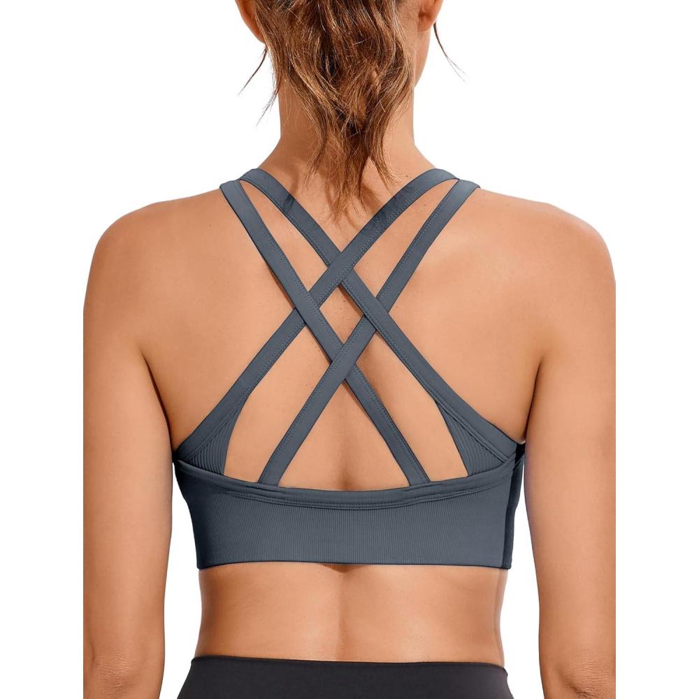 imageRUNNING GIRL Sports Bra for Women High Support CrissCross Back Padded Strappy Sports Bras Yoga Bra with Removable CupsGrey