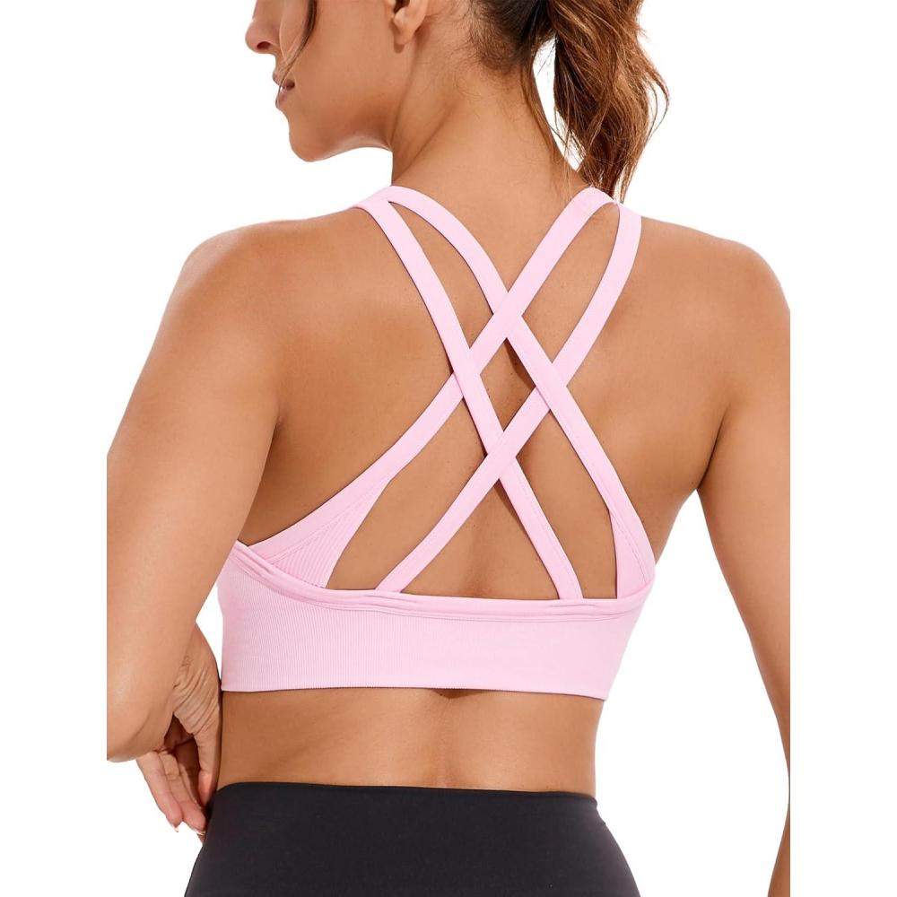 imageRUNNING GIRL Sports Bra for Women High Support CrissCross Back Padded Strappy Sports Bras Yoga Bra with Removable CupsPink