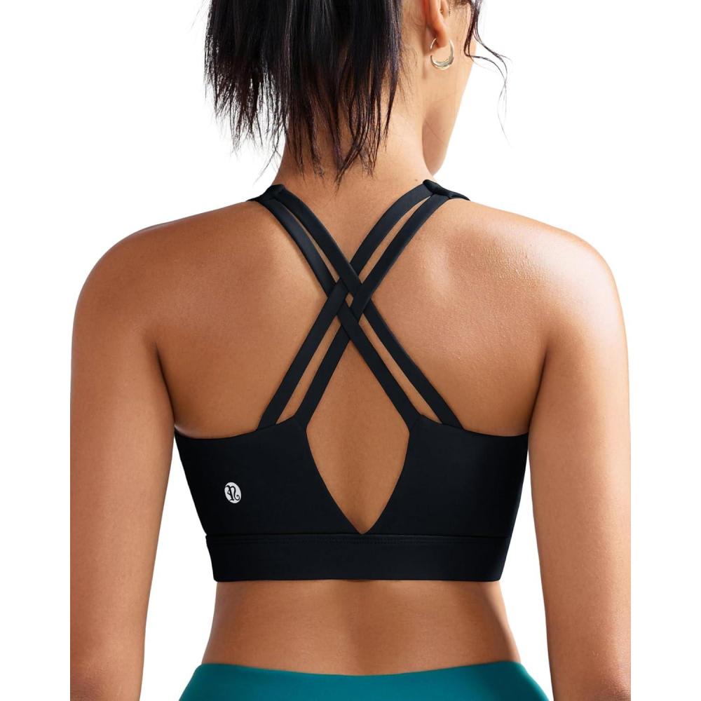 imageRUNNING GIRL Sports Bra for Women High Support Molded Cup High Impact Sports Bras with Sewn in Pads Strappy Running BraBlack