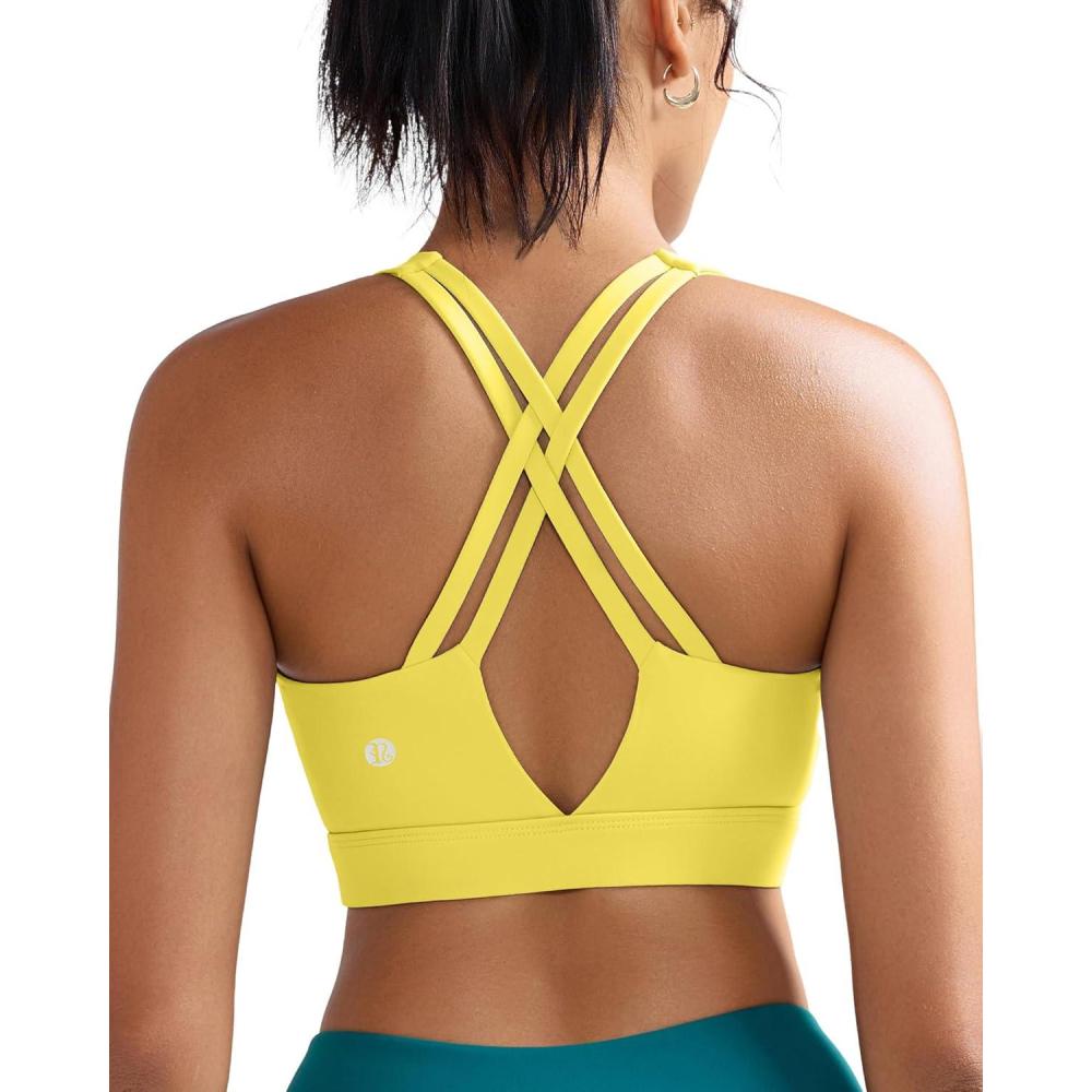 imageRUNNING GIRL Sports Bra for Women High Support Molded Cup High Impact Sports Bras with Sewn in Pads Strappy Running BraBright Yellow