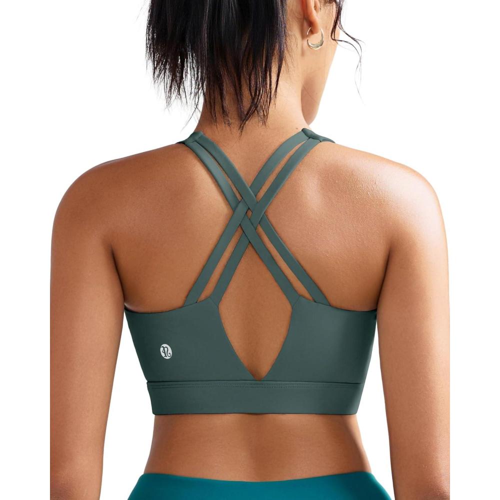 imageRUNNING GIRL Sports Bra for Women High Support Molded Cup High Impact Sports Bras with Sewn in Pads Strappy Running BraSage Green