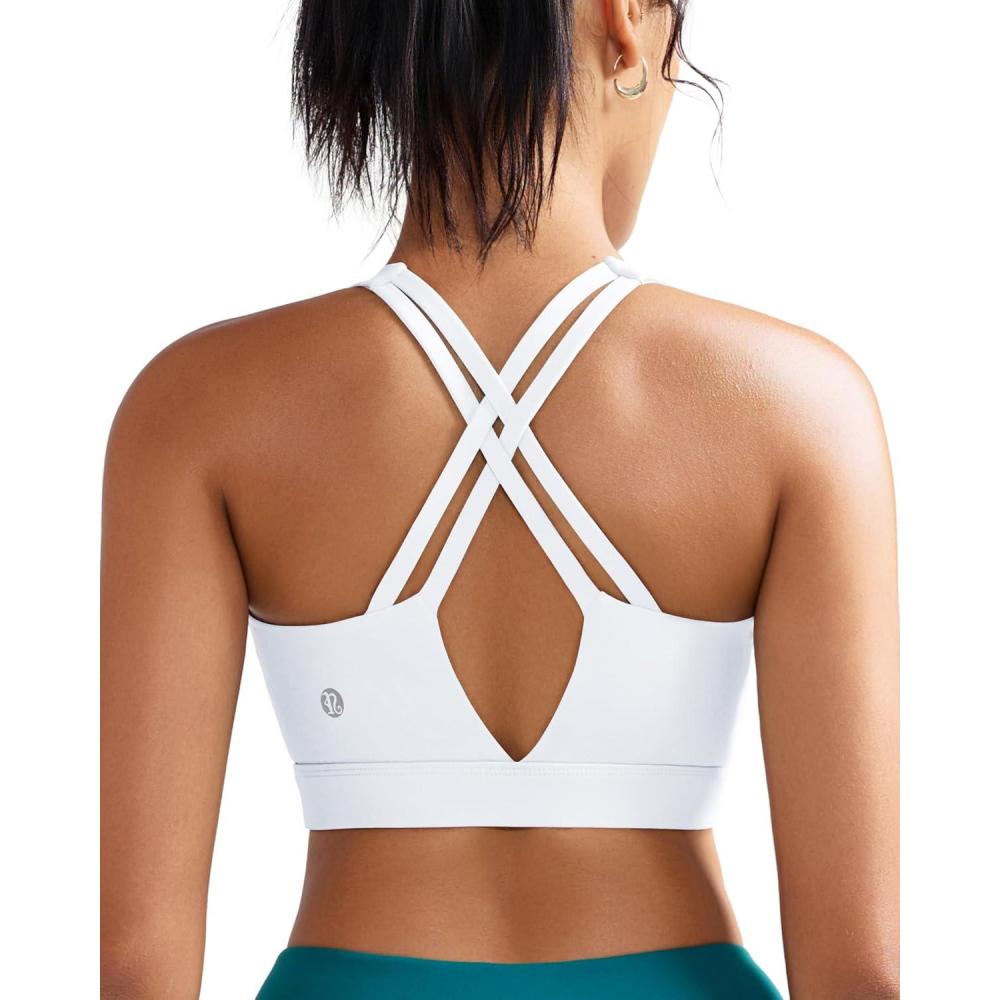 imageRUNNING GIRL Sports Bra for Women High Support Molded Cup High Impact Sports Bras with Sewn in Pads Strappy Running BraWhite