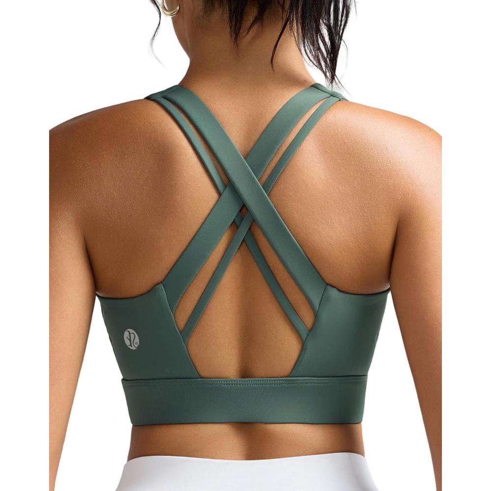 imageRUNNING GIRL Sports Bra for Women High SupportCrissCross Back Strappy Sports Bra Moulded Cup High Impact Workout TopAsh Green