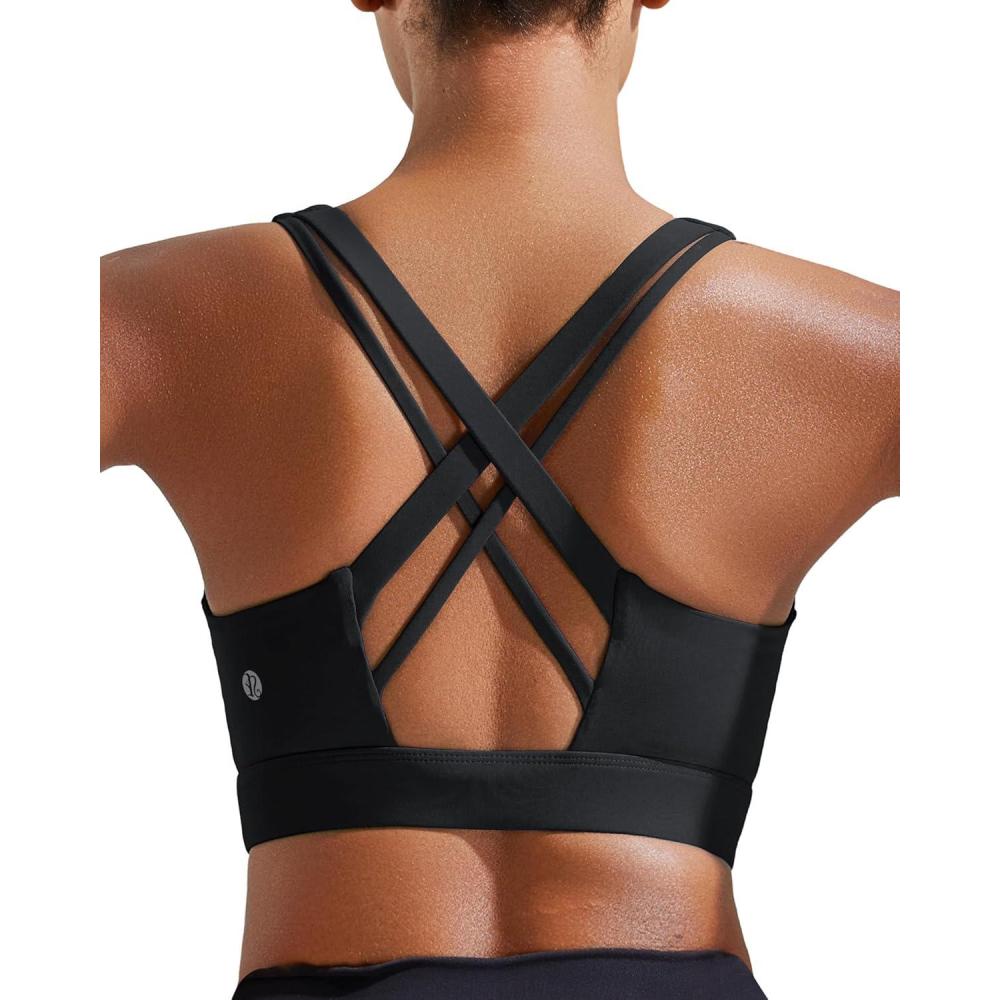 imageRUNNING GIRL Sports Bra for Women High SupportCrissCross Back Strappy Sports Bra Moulded Cup High Impact Workout TopBlack