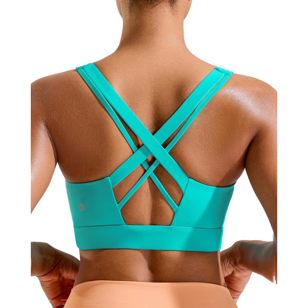 imageRUNNING GIRL Sports Bra for Women High SupportCrissCross Back Strappy Sports Bra Moulded Cup High Impact Workout TopBright Green