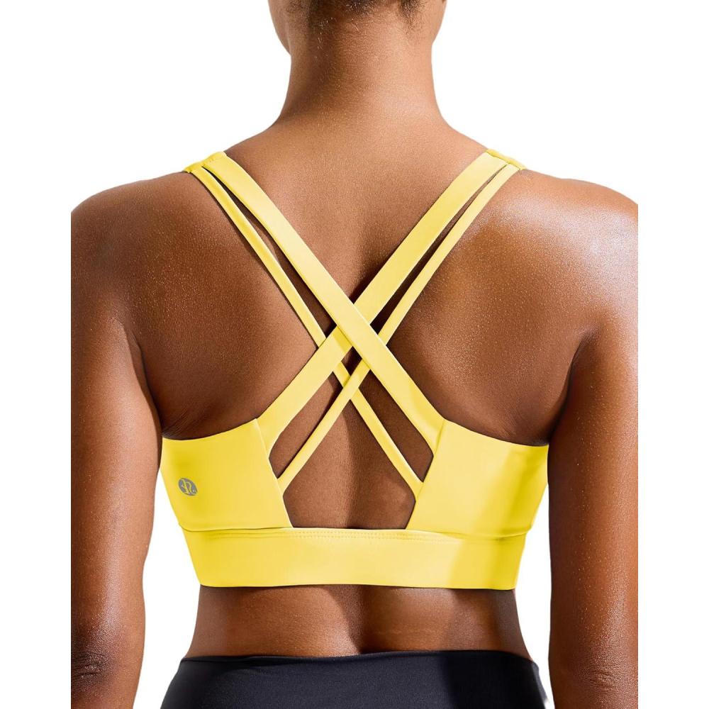 imageRUNNING GIRL Sports Bra for Women High SupportCrissCross Back Strappy Sports Bra Moulded Cup High Impact Workout TopBright Yellow