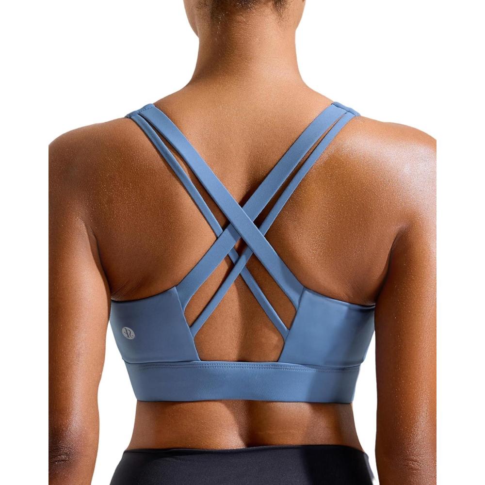 imageRUNNING GIRL Sports Bra for Women High SupportCrissCross Back Strappy Sports Bra Moulded Cup High Impact Workout TopLight Blue