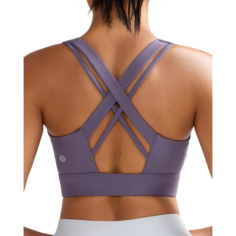 imageRUNNING GIRL Sports Bra for Women High SupportCrissCross Back Strappy Sports Bra Moulded Cup High Impact Workout TopPurple