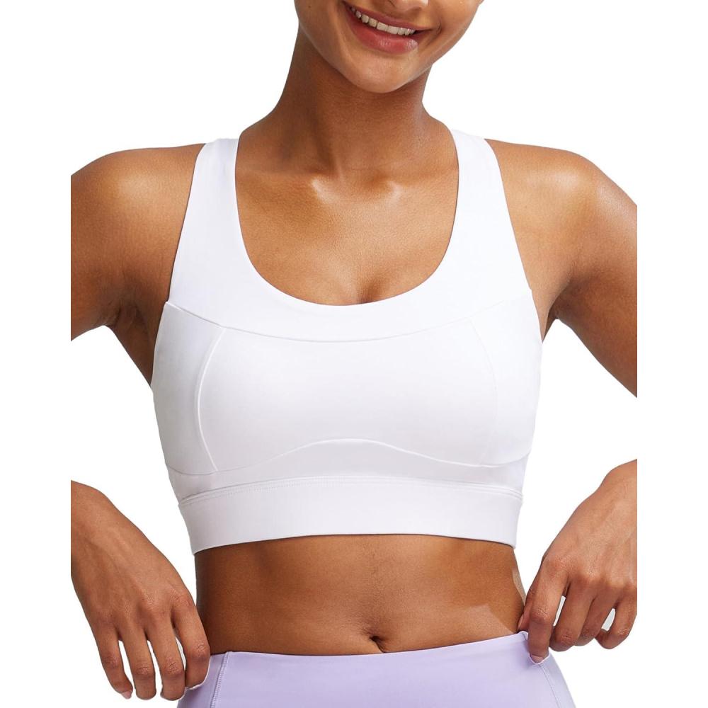 imageRUNNING GIRL Sports Bra for Women High SupportCrissCross Back Strappy Sports Bra Moulded Cup High Impact Workout TopWhite