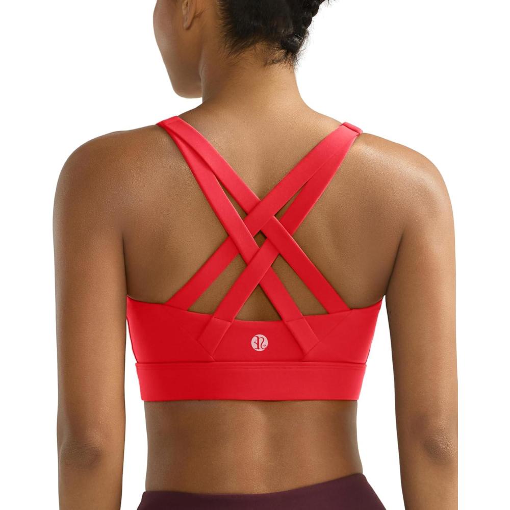 imageRUNNING GIRL Sports Bra for Women High SupportMolded Cup Strappy Running High Impact Sports Bras for WomenDeep Red