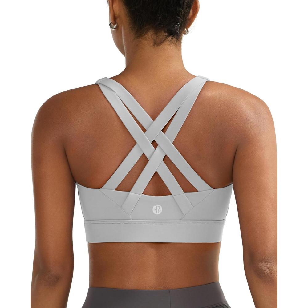 imageRUNNING GIRL Sports Bra for Women High SupportMolded Cup Strappy Running High Impact Sports Bras for WomenGrey