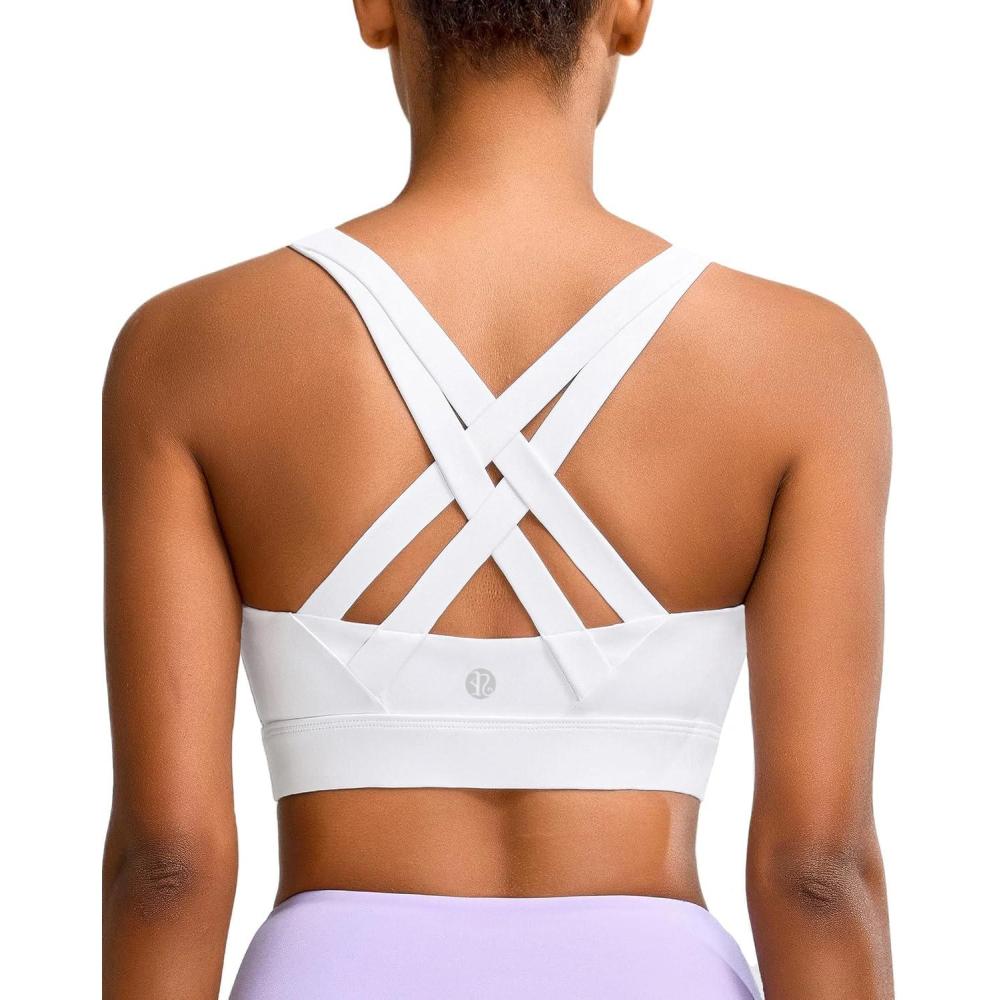 imageRUNNING GIRL Sports Bra for Women High SupportMolded Cup Strappy Running High Impact Sports Bras for WomenWhite