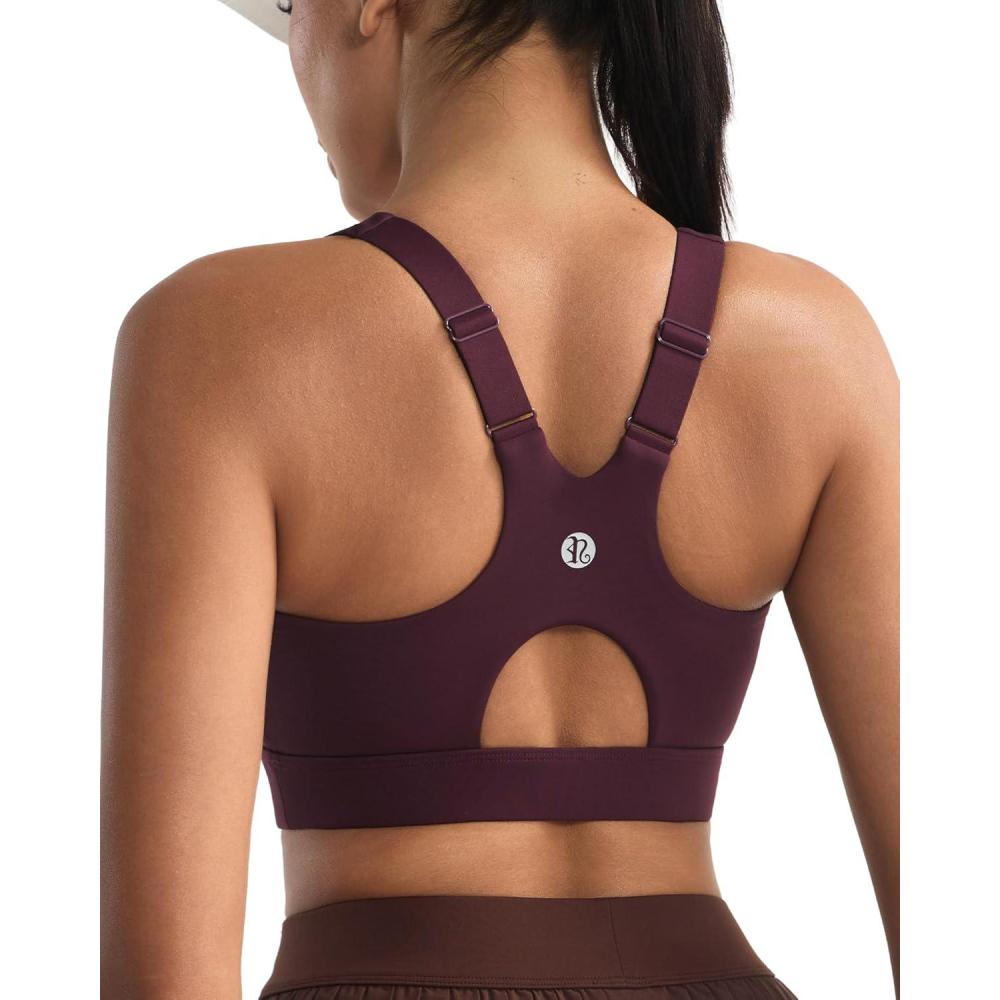 imageRUNNING GIRL Sports Bra for WomenAdjustable Straps Molded Cup High Impact Sports Bras for Women with Sewn in PadsMaroon