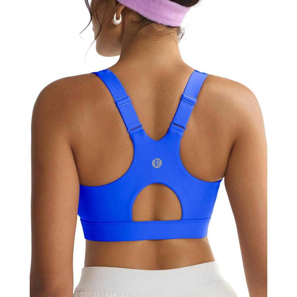 imageRUNNING GIRL Sports Bra for WomenAdjustable Straps Molded Cup High Impact Sports Bras for Women with Sewn in PadsSparkle Blue