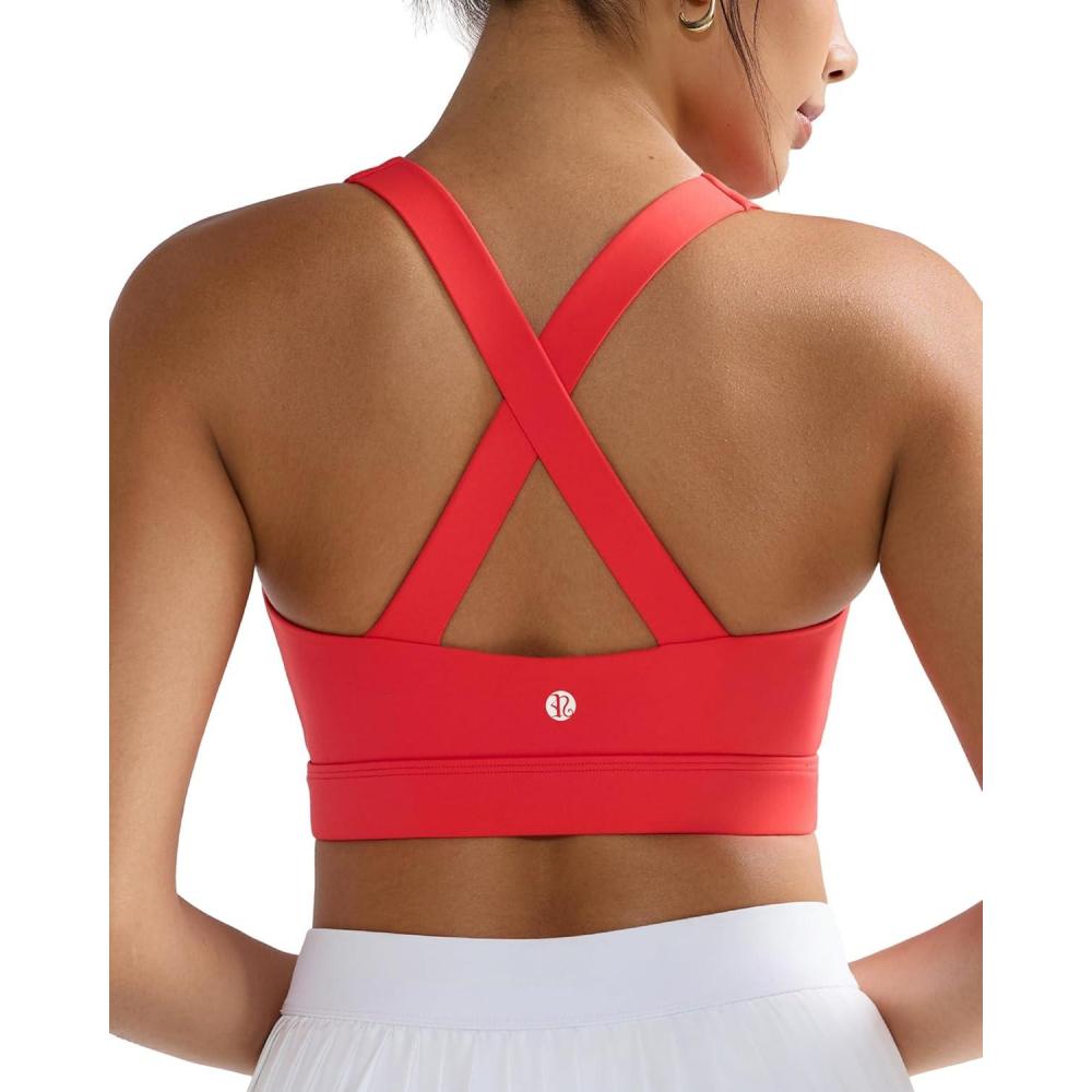 imageRUNNING GIRL Sports Bra for WomenMolded Cup Strappy Running High Impact Sports Bra with Sewn in PadsDeep Red