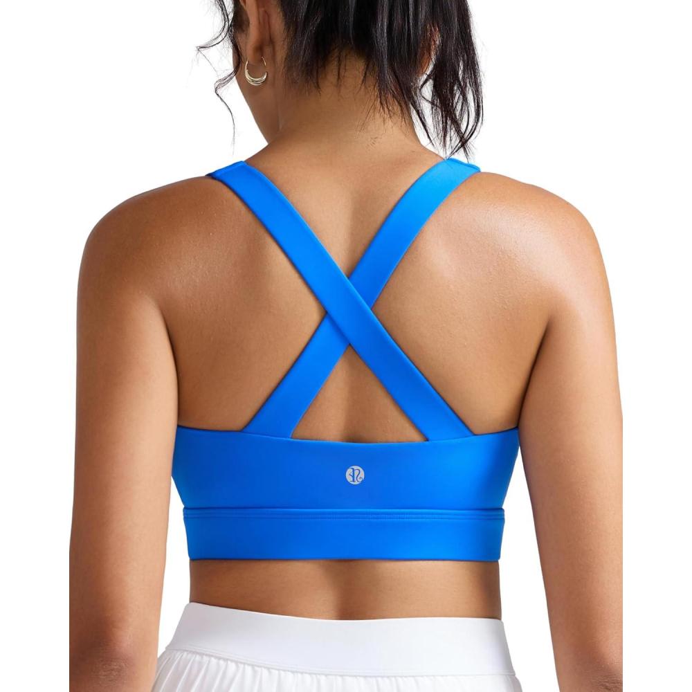 imageRUNNING GIRL Sports Bra for WomenMolded Cup Strappy Running High Impact Sports Bra with Sewn in PadsSparkle Blue