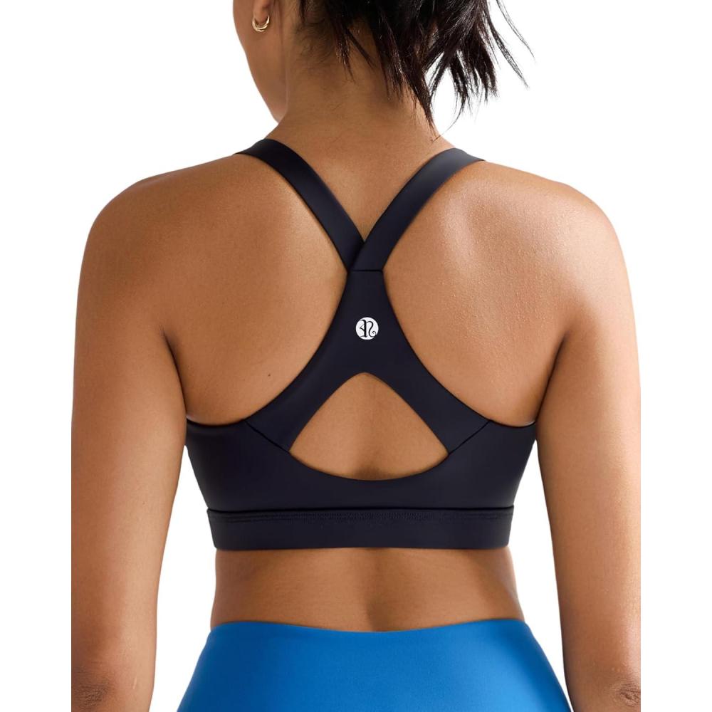 imageRUNNING GIRL Sports Bra for WomenY Back Molded Cup Strappy Running Sports Bra with Sewn in PadsBlack
