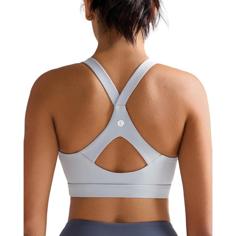 imageRUNNING GIRL Sports Bra for WomenY Back Molded Cup Strappy Running Sports Bra with Sewn in PadsGrey