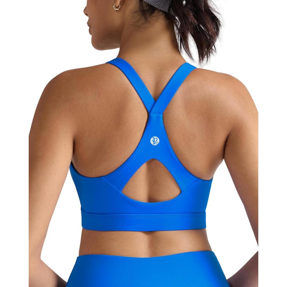 imageRUNNING GIRL Sports Bra for WomenY Back Molded Cup Strappy Running Sports Bra with Sewn in PadsSparkle Blue