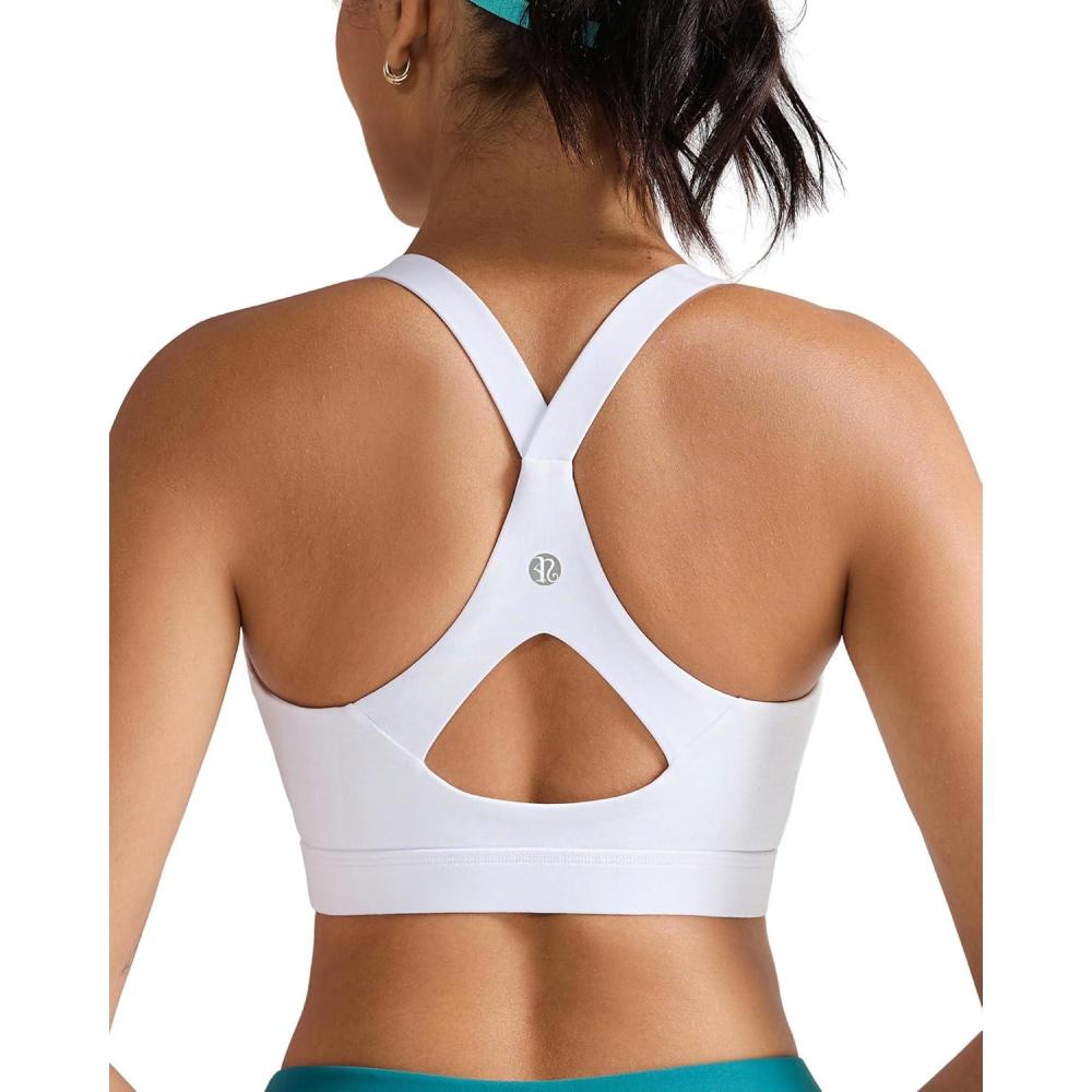 imageRUNNING GIRL Sports Bra for WomenY Back Molded Cup Strappy Running Sports Bra with Sewn in PadsWhite
