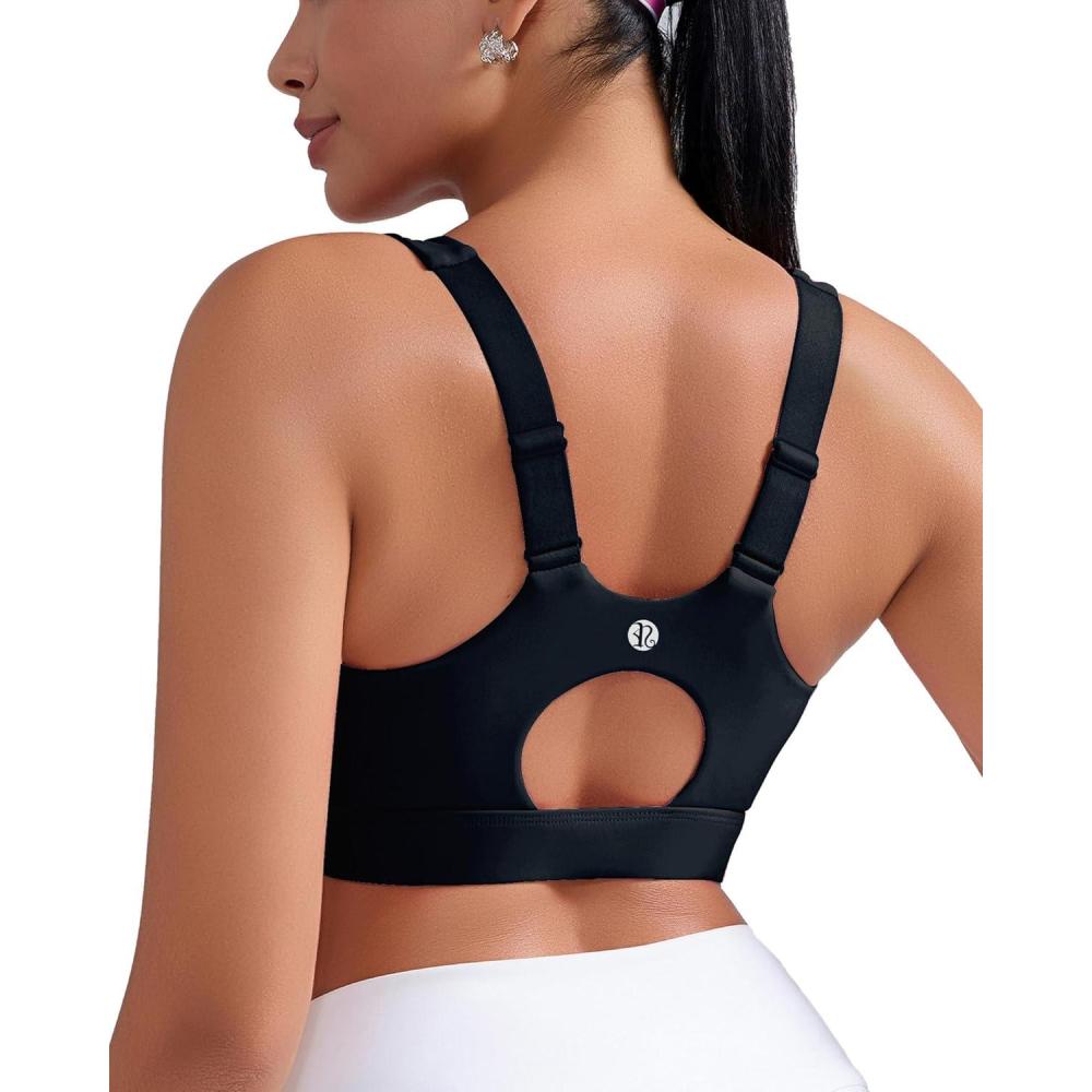 imageRUNNING GIRL Sports Bras for Women High Support Adjustable Straps High Impact Molded Cup Sports Bra with Sewn in PadsBlack