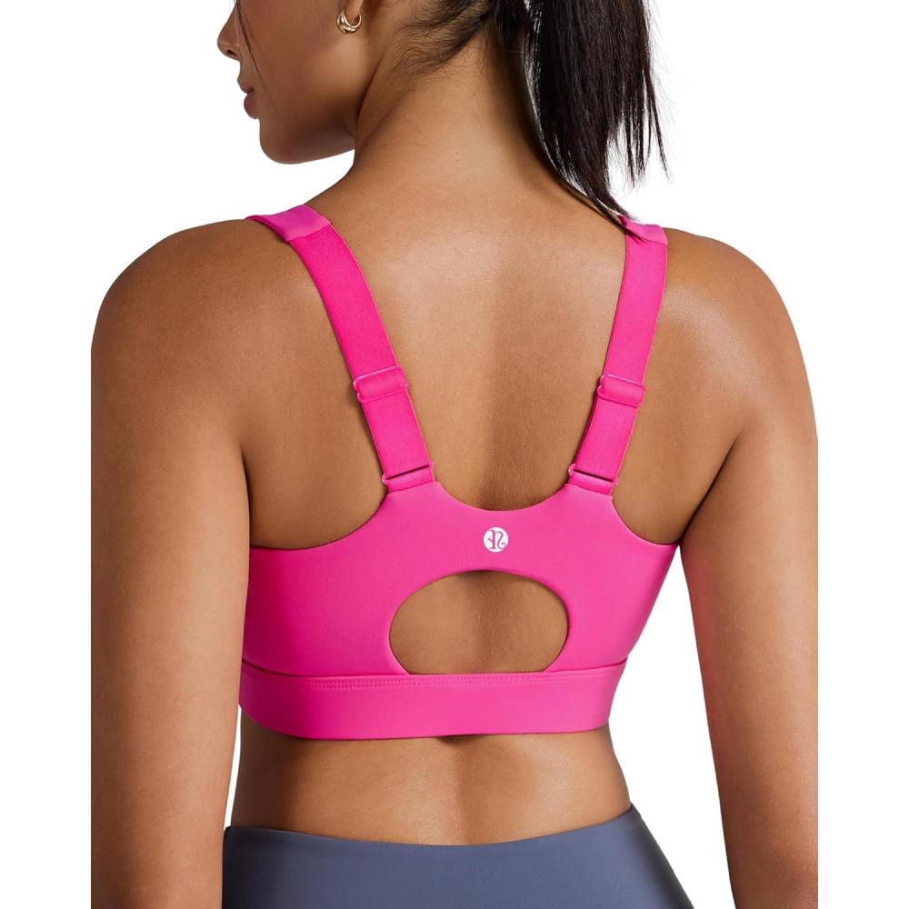 imageRUNNING GIRL Sports Bras for Women High Support Adjustable Straps High Impact Molded Cup Sports Bra with Sewn in PadsHot Pink