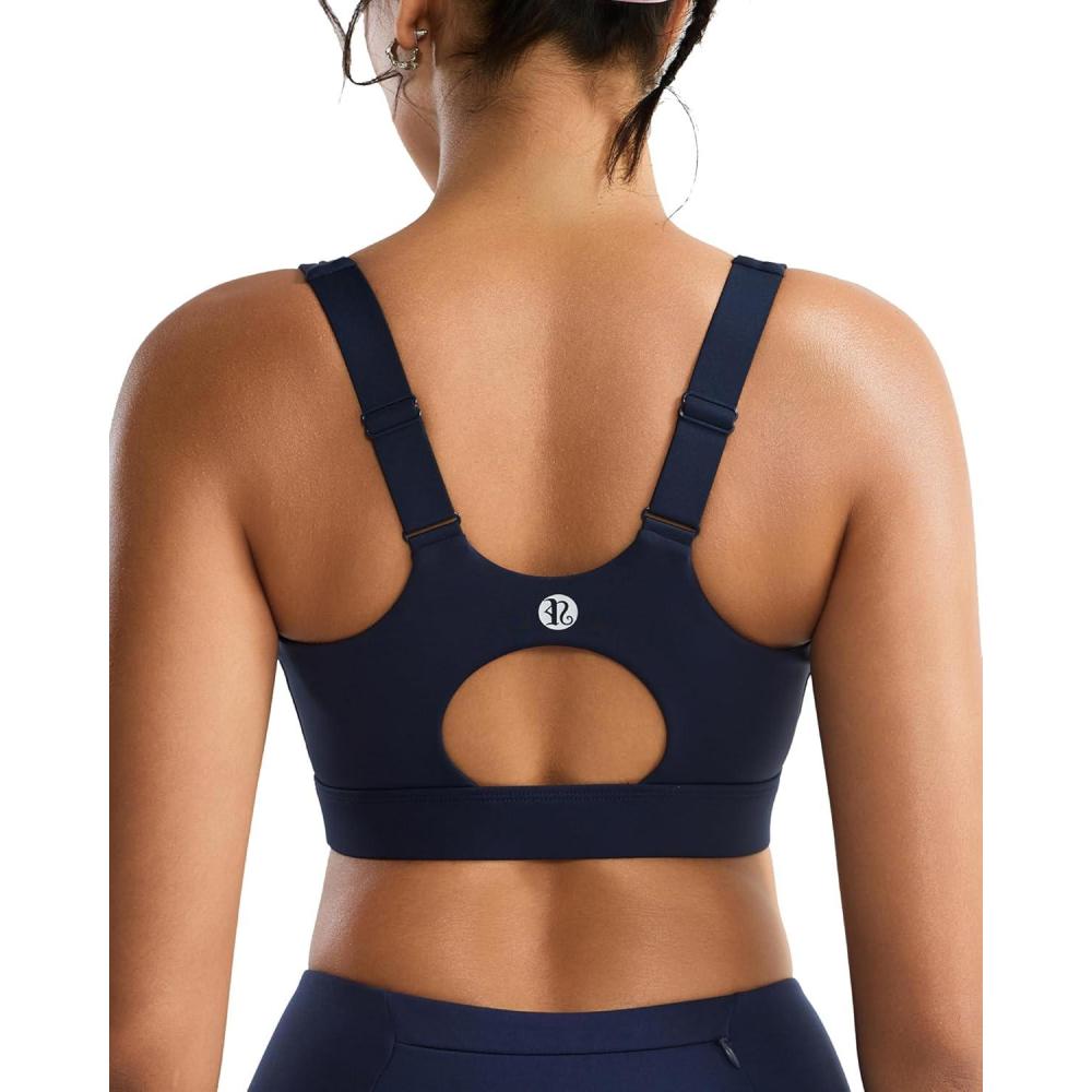 imageRUNNING GIRL Sports Bras for Women High Support Adjustable Straps High Impact Molded Cup Sports Bra with Sewn in PadsNavy Blue