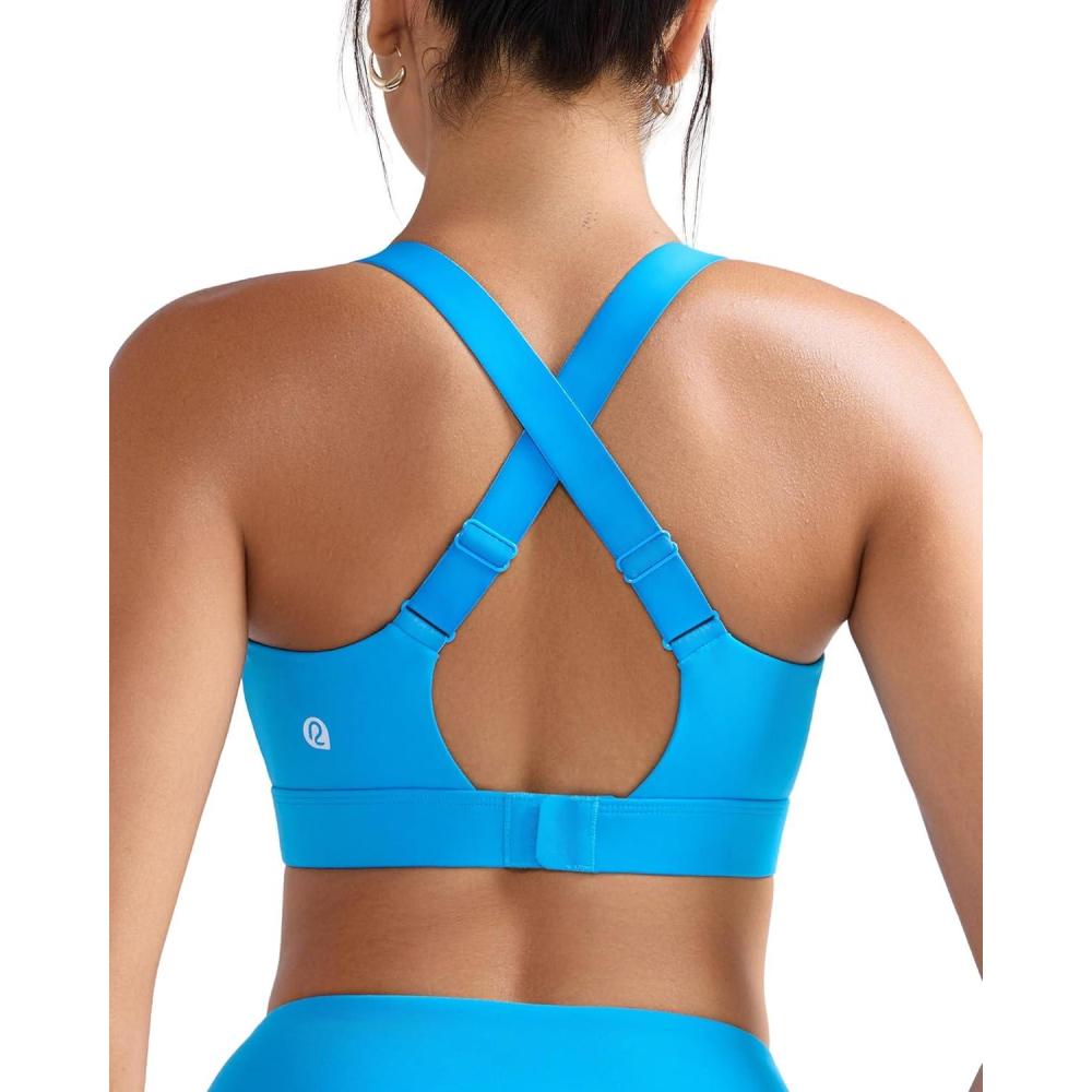 imageRUNNING GIRL Sports Bras for Women High Support Adjustable Straps Hook Back Sports Bras for Women with Sewn in PadsBright Blue