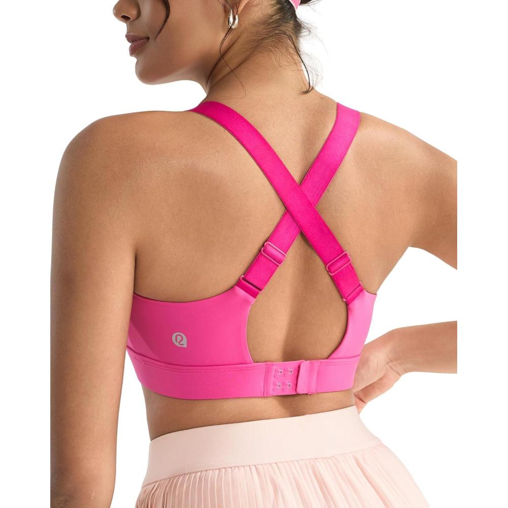 imageRUNNING GIRL Sports Bras for Women High Support Adjustable Straps Hook Back Sports Bras for Women with Sewn in PadsHot Pink